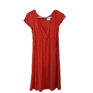 Sundance Womens Red Wrap Dress XS Dolman Sleeve Pleated Summer Basic Casual